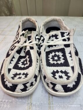 Hey Dude Women’s Black and White Crochet Moccasins